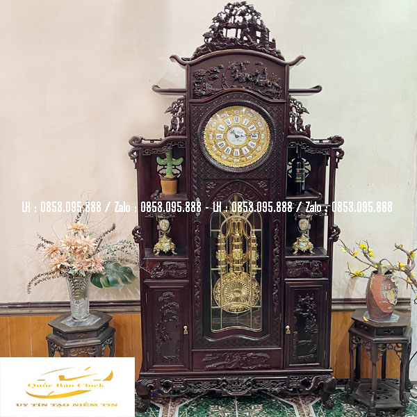 Đồng Hồ Tủ 3 Buồng Gỗ Gụ